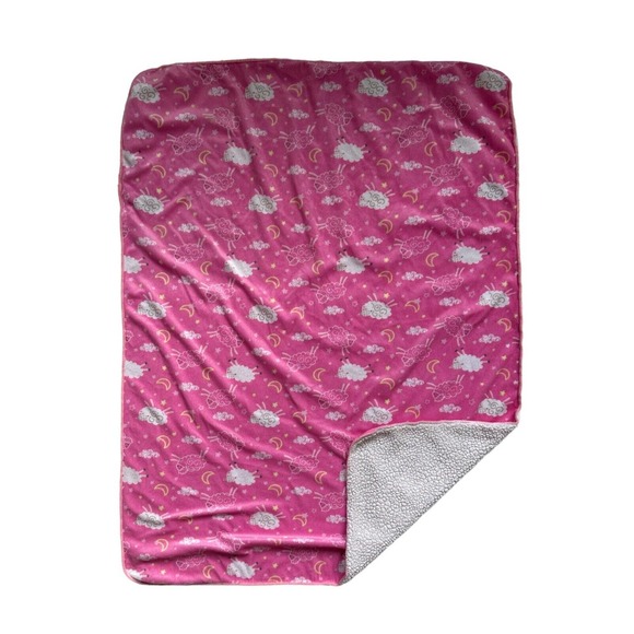 Kidgets Pink White Sheep Lamb Moon Star Sherpa Kids Baby Security Lovey Blanket - Picture 1 of 7